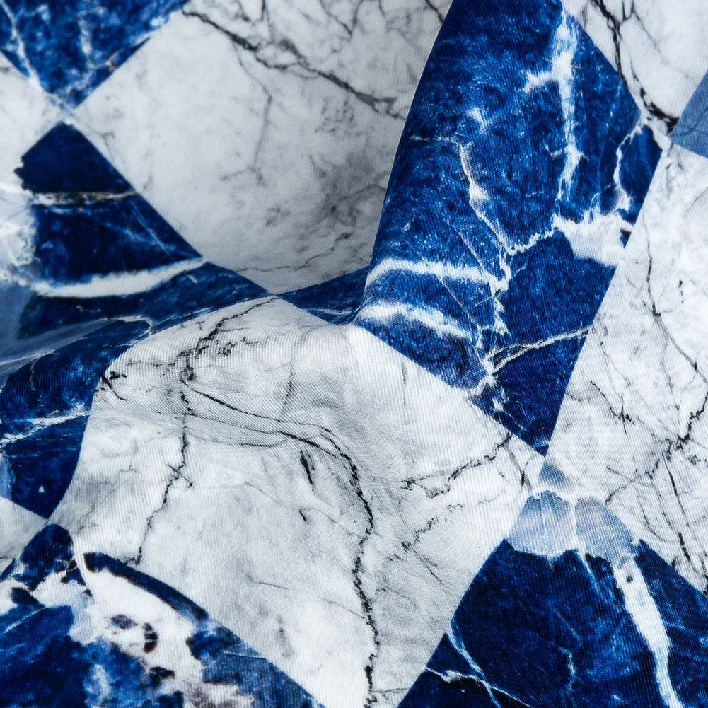 Wedgewood and White Checkered Marble Caye UV Protective Compression Swimwear Tricot with Aloe Vera Microcapsules - Joann Fabrics
