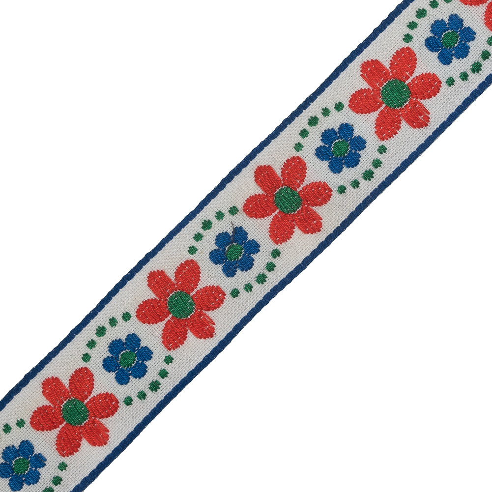 Red Orange, Blue and Green Floral German Jacquard Ribbon - 1.25