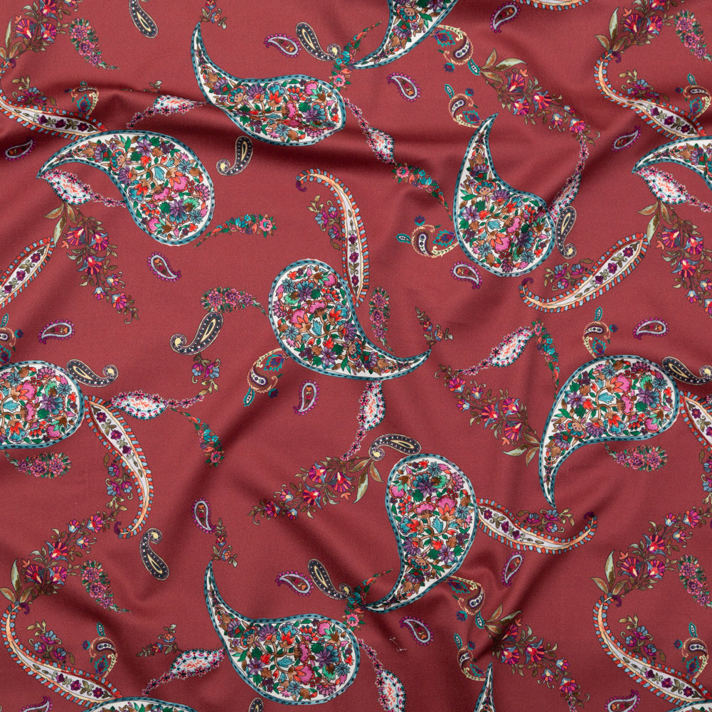Stretch Cotton Sateen - Red Paisley - Merry Beyond Measure Print - Mood Exclusive Kenko Collection - Joann Fabrics