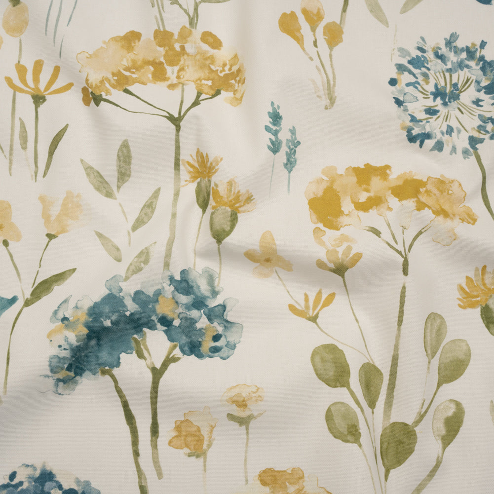 Printed Cotton Canvas - Azure Watercolor Floral Stems - British Imported - Joann Fabrics