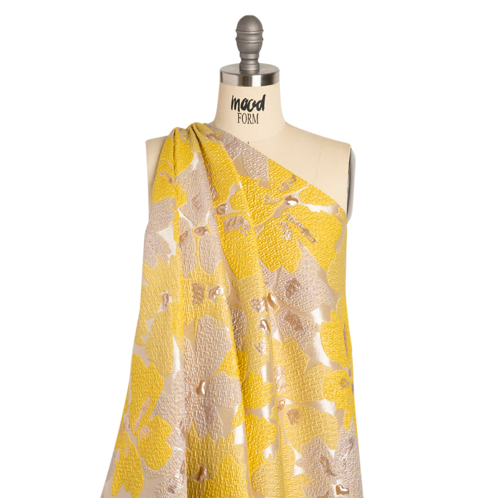 Metallic Gold, Yellow and Cream Floating Blossoms Luxury Brocade - Joann Fabrics