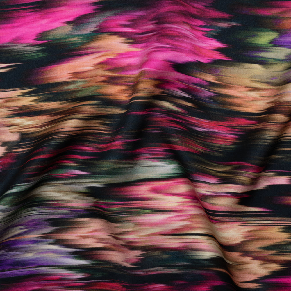 Silk Charmeuse Print - Black, Pink and Green Abstract Ikat - Joann Fabrics