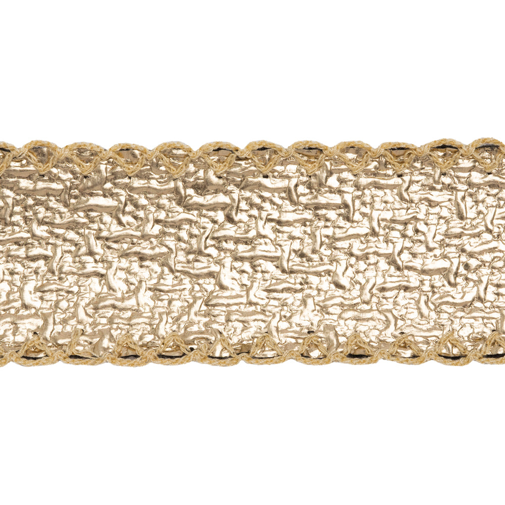 Yaya Han Metallic Coated Woven Trim with Stitched Scalloped Edges - Gold and Black Textured, 1.75