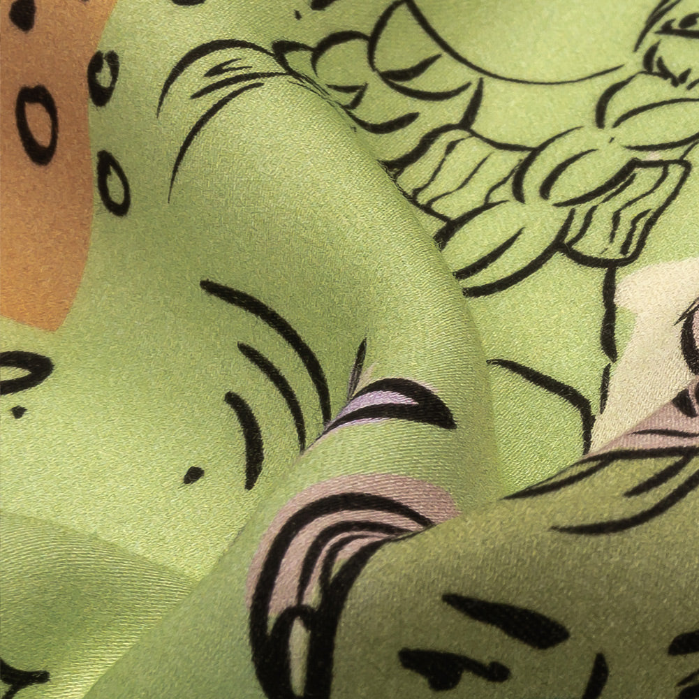 Rayon Challis - Purple and Green Figures and Doodles - Serene Souls Print - Mood Exclusive Wisteria Collection - Joann Fabrics