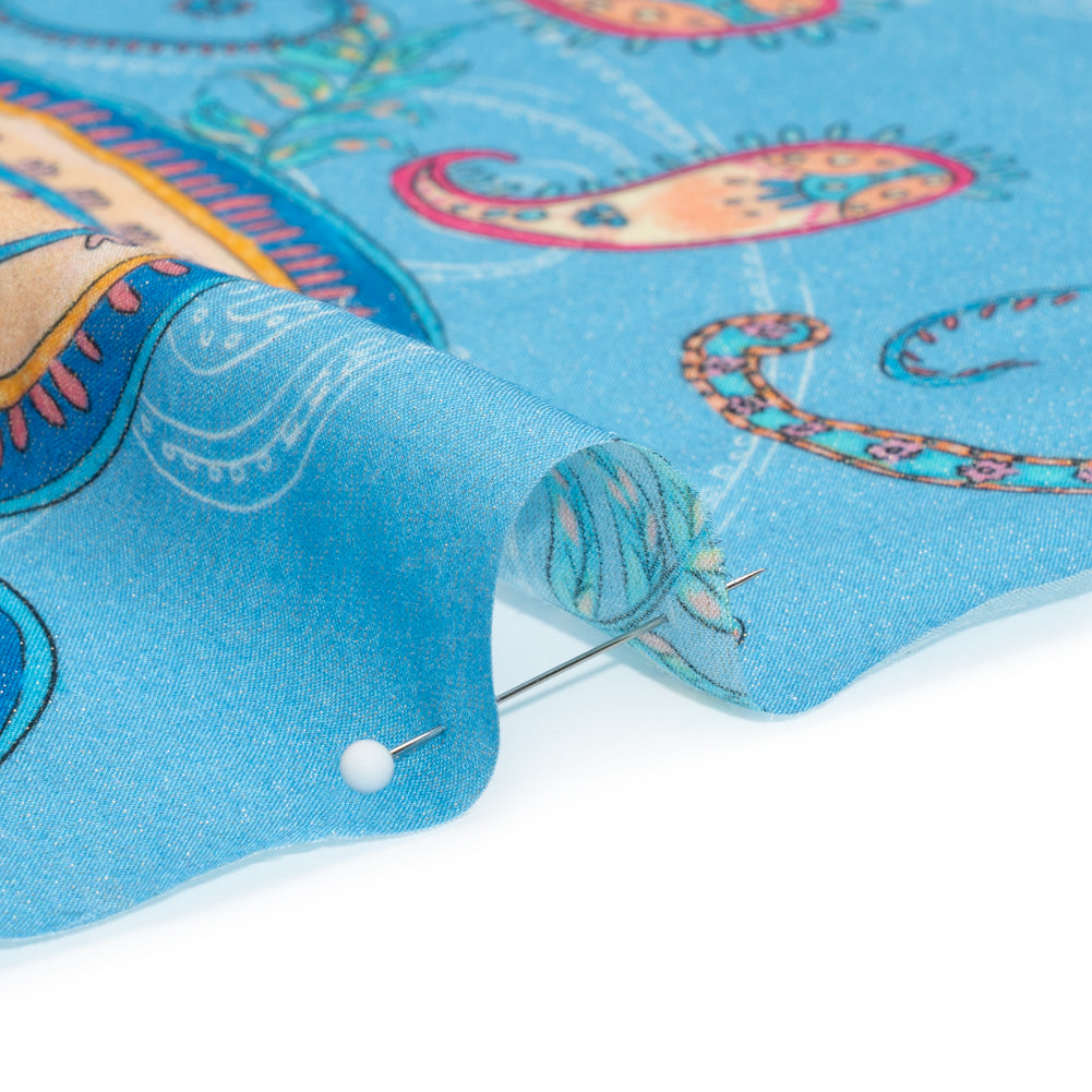 Metallic Viscose Woven Print - Blue and Peach Paisley - Mood Exclusive Bedelia Beginnings - Joann Fabrics