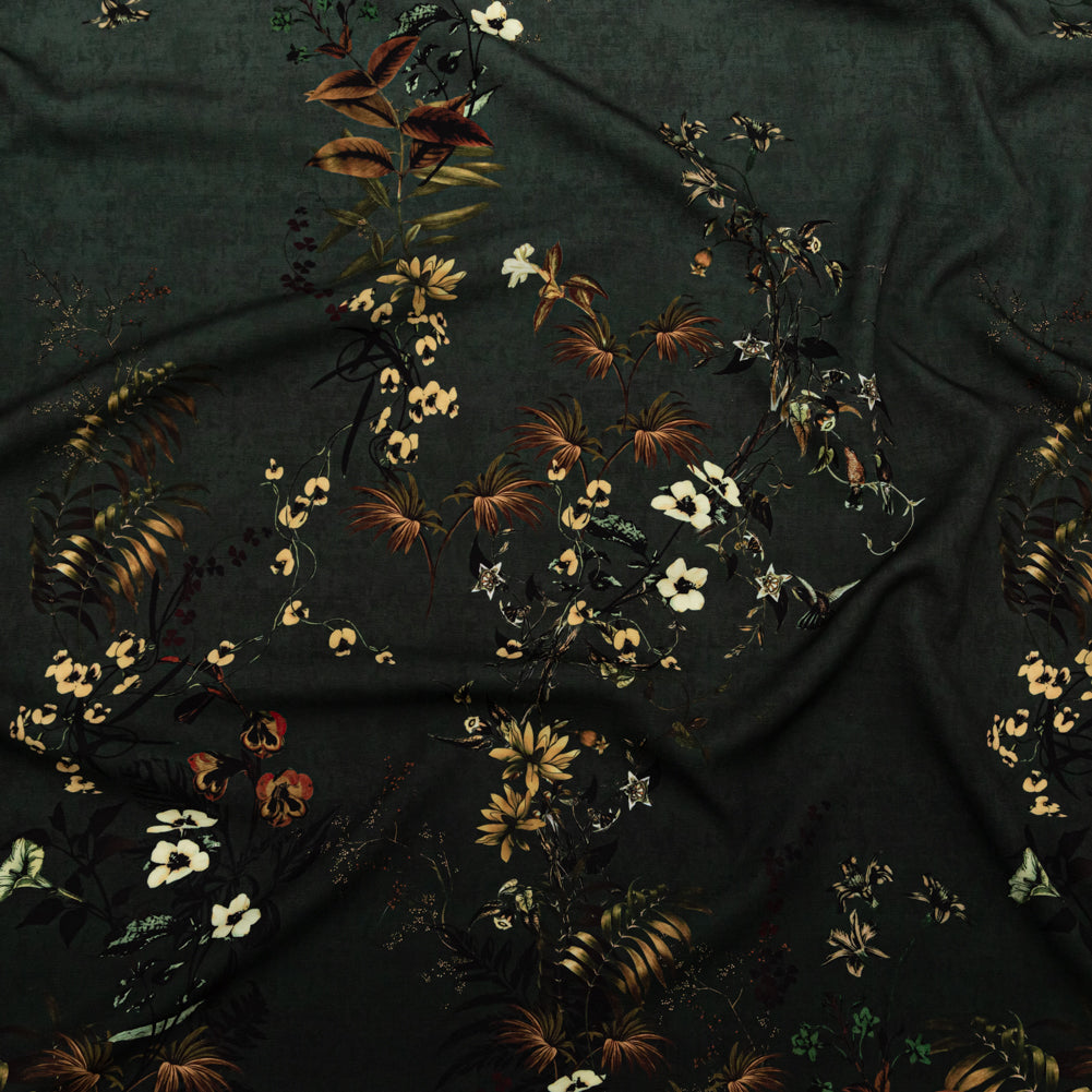 Stretch Polyester Crepe - Dark Green Floral - Verdant Shadows Print - Mood Exclusive Serengeti Collection - Joann Fabrics