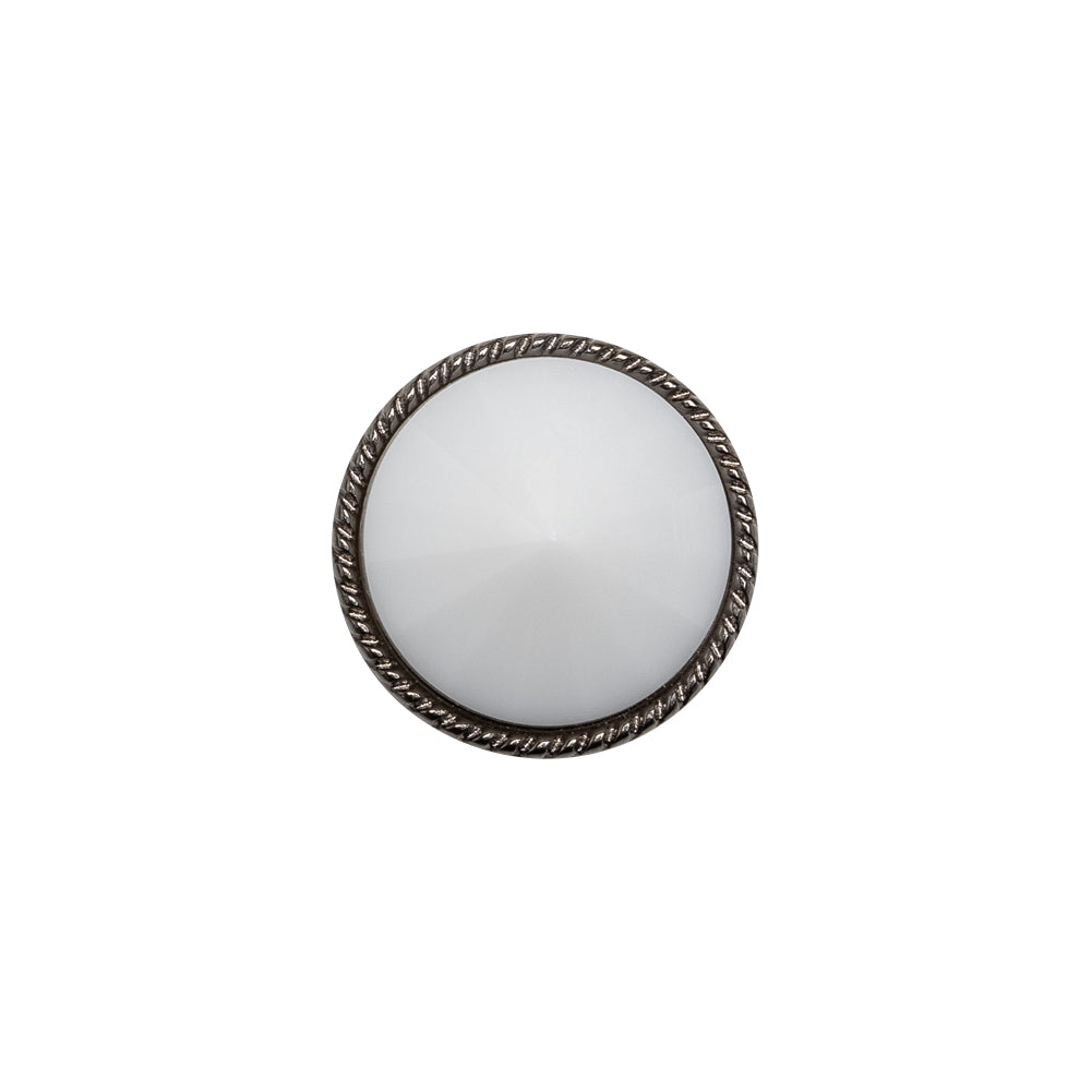 Plastic Shank Back Button - White and Gunmetal Low Cone-Shaped Rope Rim - 24L/15mm - Joann Fabrics