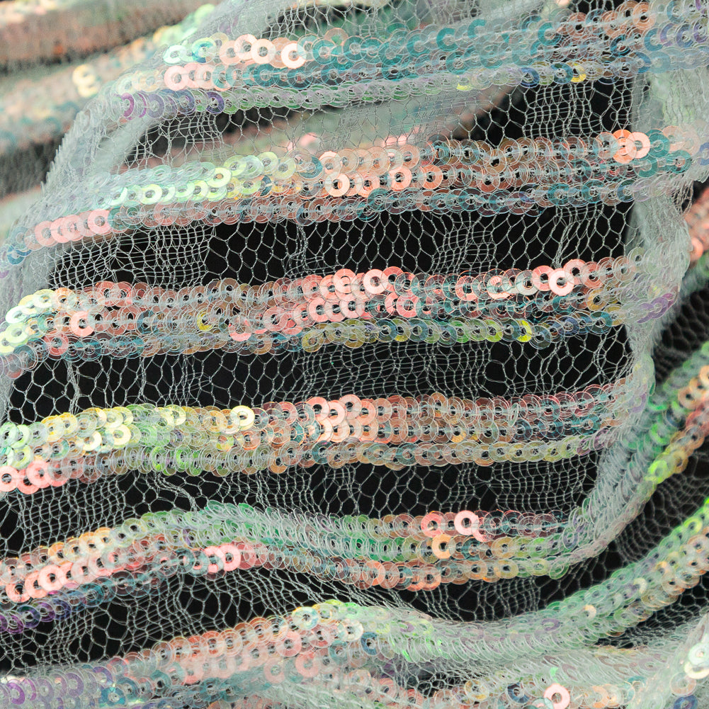 Netting with Baby Sequins - Aqua and Pink Iridescent Stripes on White - Joann Fabrics