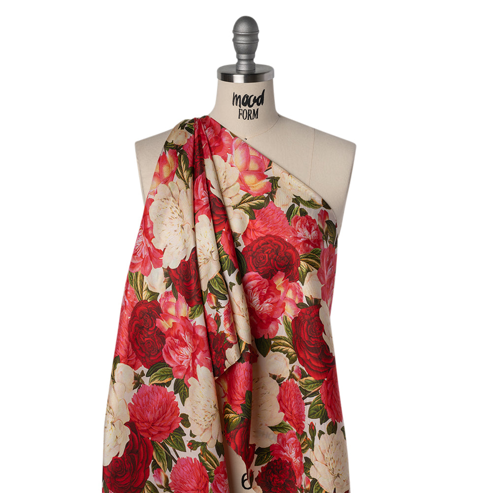 Silk Twill Print - Pink, Red and Ivory Roses - Famous Australian Designer Deadstock - Joann Fabrics