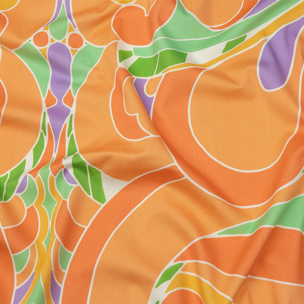 Stretch Cotton Sateen - Orange and Green Abstract - Kaleidoscope Skies Print - Mood Exclusive Groove Collection - Joann Fabrics