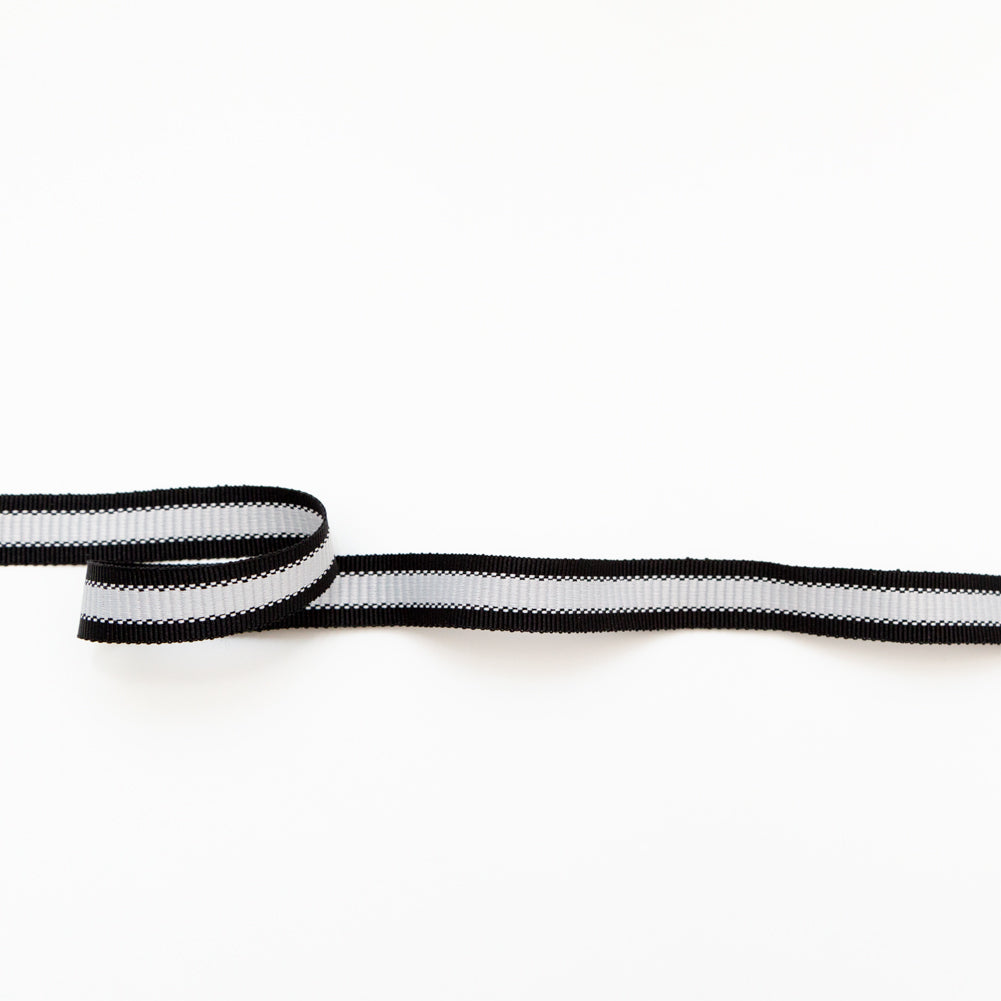 Italian Black and Light Silver Striped Grosgrain Ribbon - 0.625