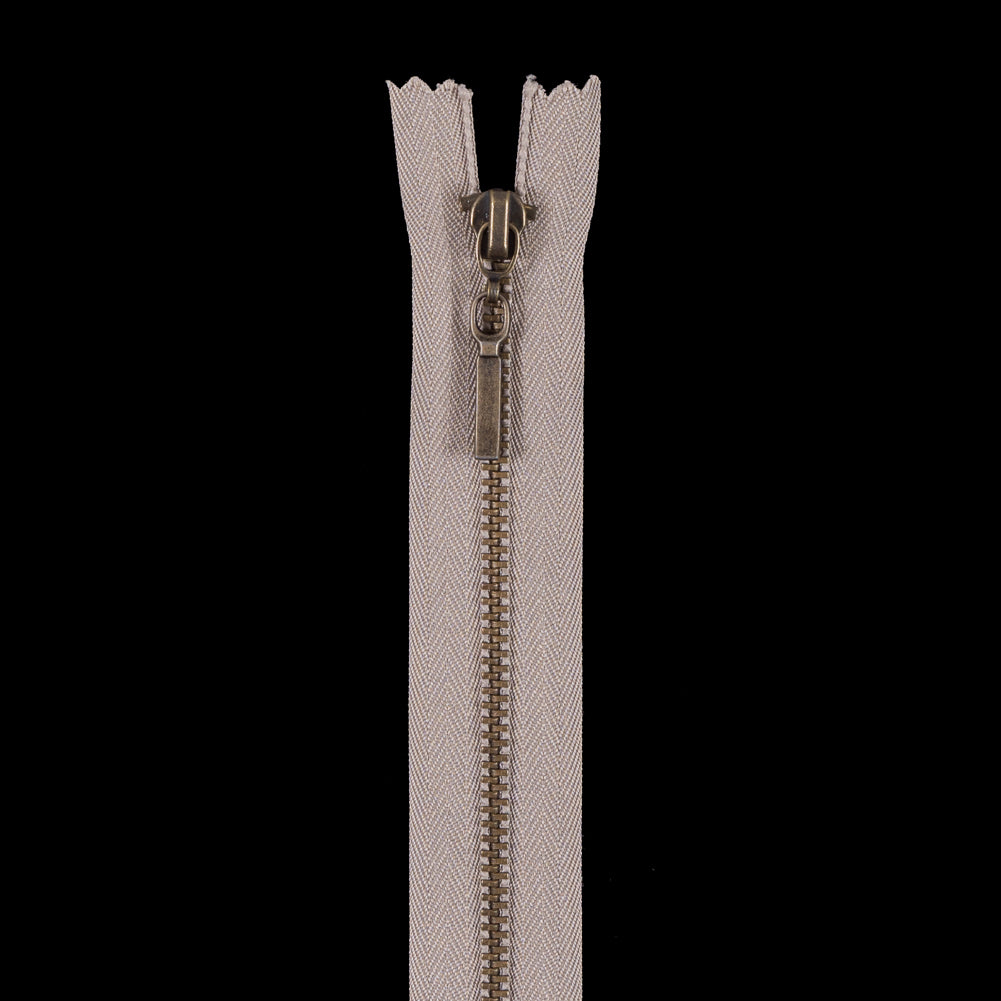 Beige Metal Zipper with Antique Gold Pull and Teeth - 6