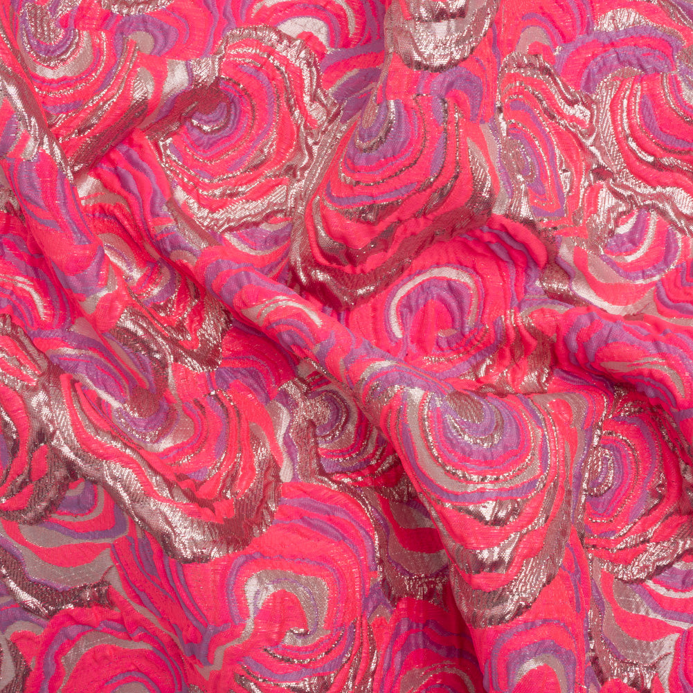 Swirls Luxury Brocade - Neon Pink, Purple and Metallic Rose Gold - Joann Fabrics
