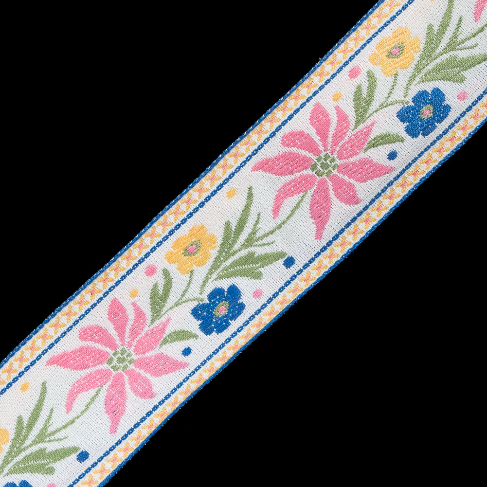 Pink Floral Jacquard Ribbon - 1.625