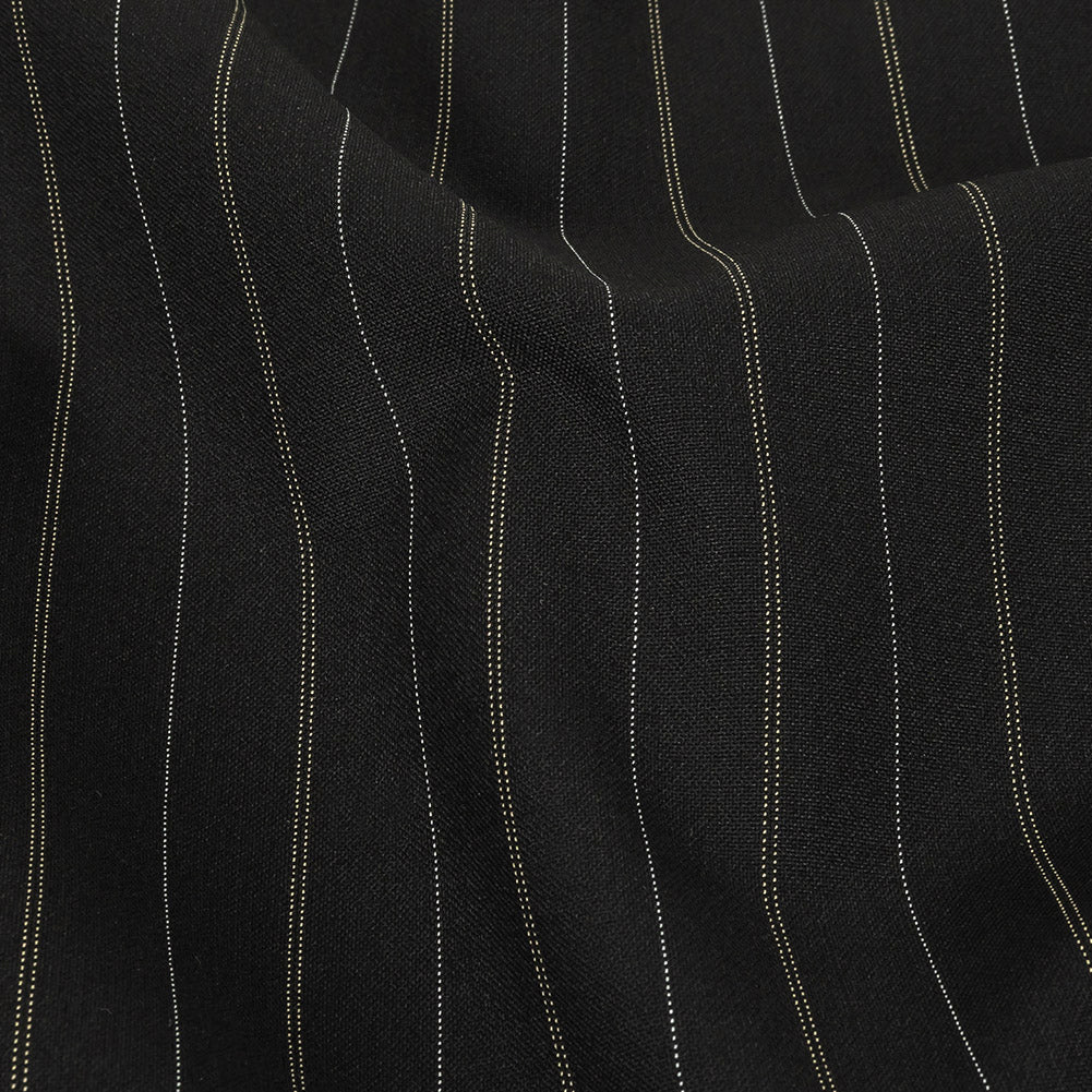 Liz Claiborne Jet Black and Beige Pinstriped Stretch Polyester Suiting - Joann Fabrics