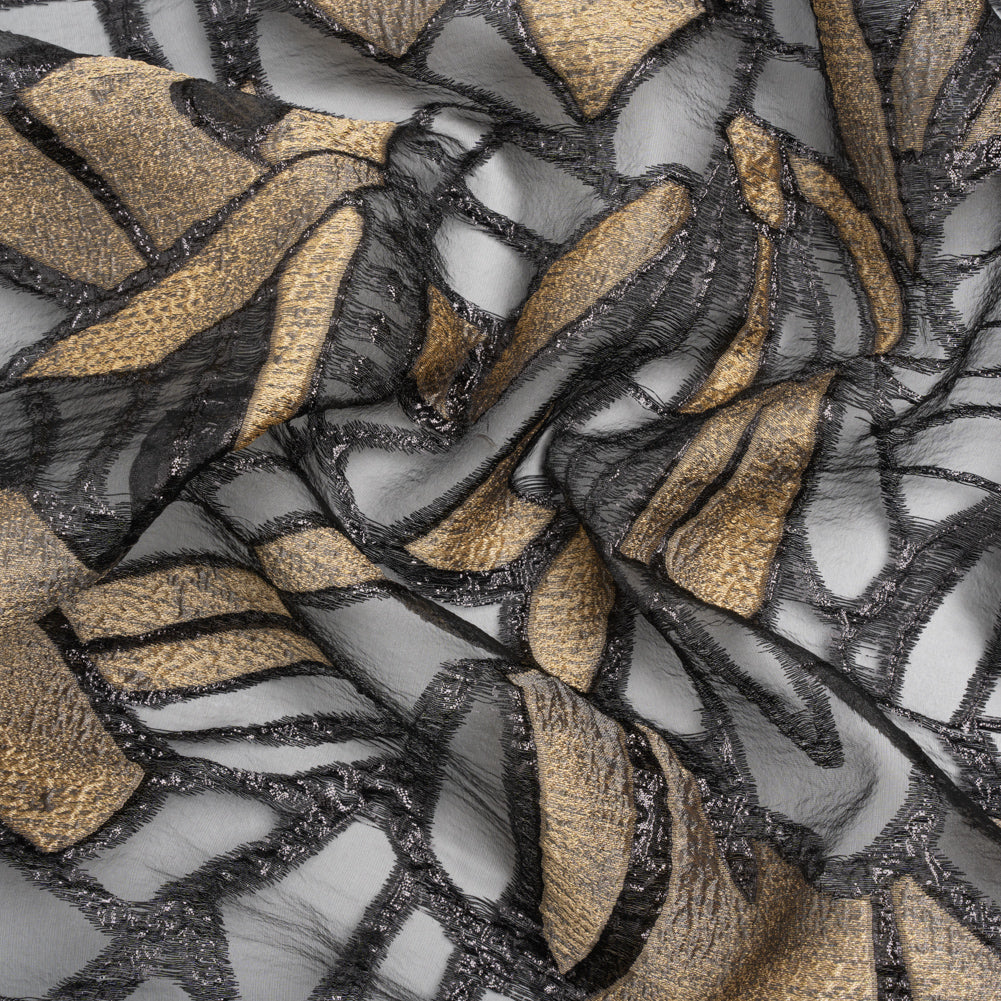 Metallic Black and Gold Big Flower Luxury Burnout Brocade Panel - Joann Fabrics