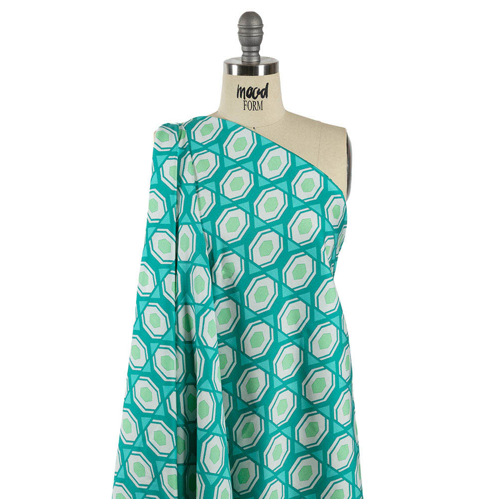 Stretch Cotton Sateen - Turquoise Honeycomb Diamonds - Arcade Fever Print - Mood Exclusive Yesterday Collection - Joann Fabrics
