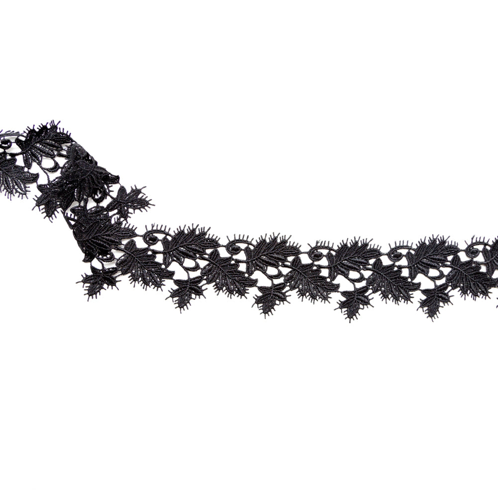 Fancy Black Leafy Venise Lace Trim - 2.25