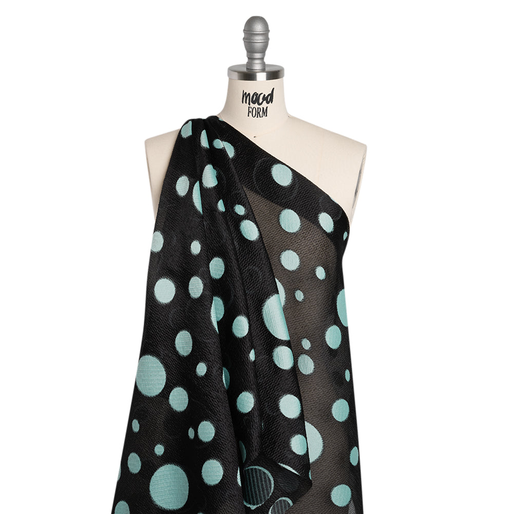 Lightweight Textured Burnout Brocade - Baby Blue and Black Polka Dots - Joann Fabrics