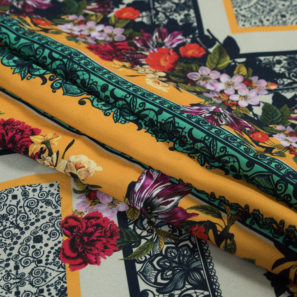 Organic Viscose Batiste Panel - Gamboge and Green Floral - Joann Fabrics