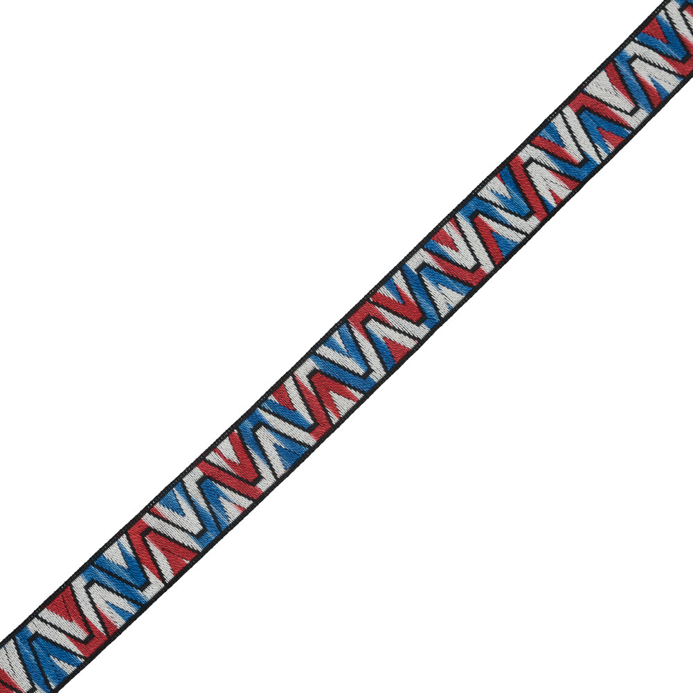 Red, White and Blue Zig Zag German Jacquard Ribbon - 0.875