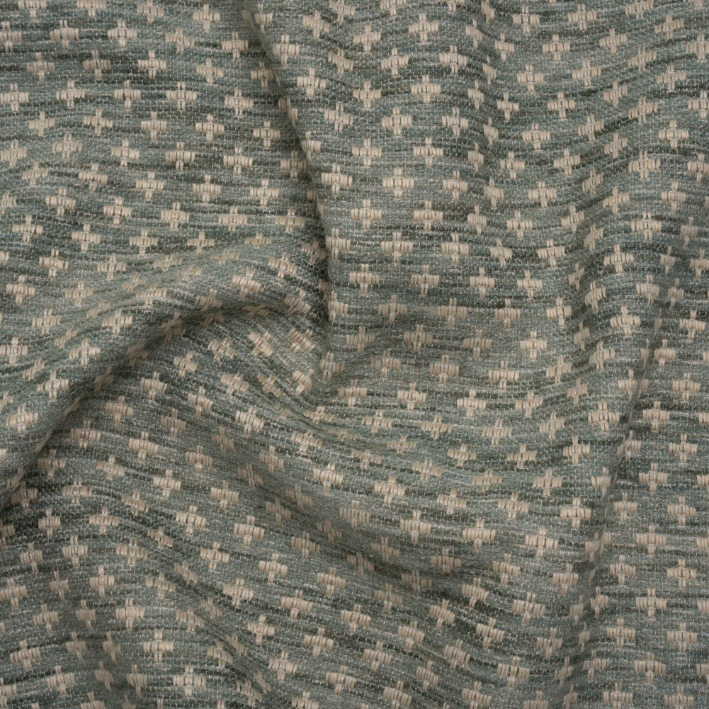 Polyester Boucle Home Decor Jacquard - Seafoam Plus Signs - British Imported - Joann Fabrics