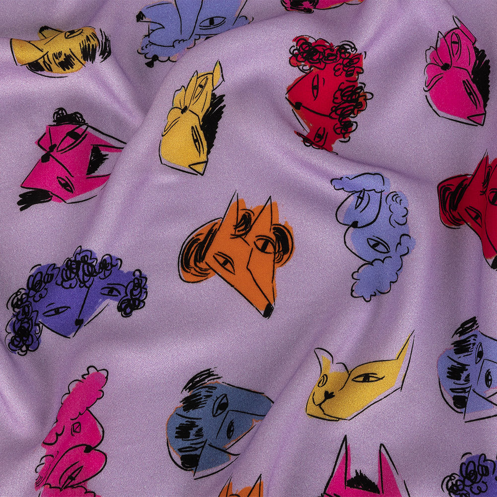 Rayon Challis - Lilac and Rainbow Dog Doodles - TREATS Print - Mood Exclusive Sugar Collection - Joann Fabrics