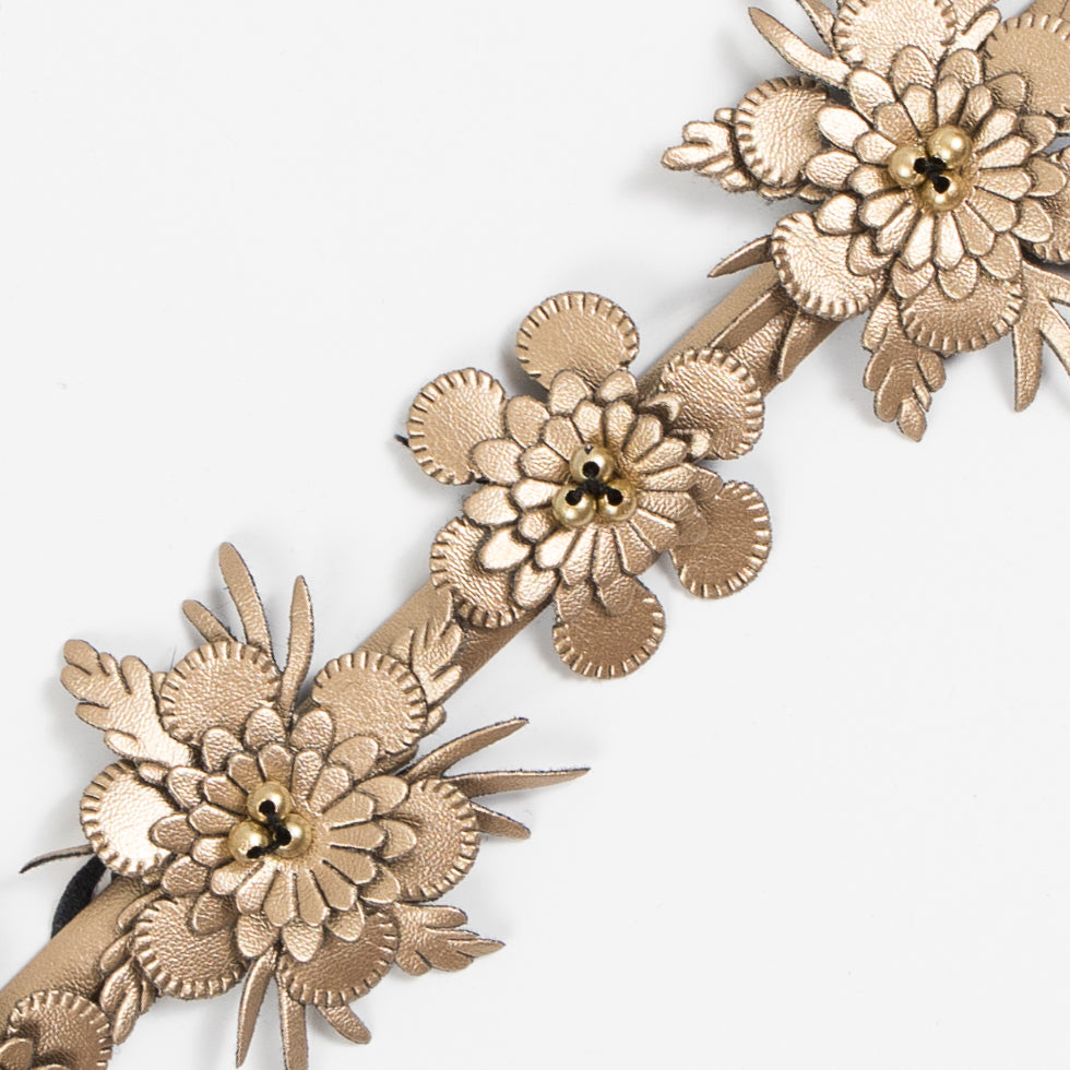 Gold Faux Leather Flower Trim - 1.5