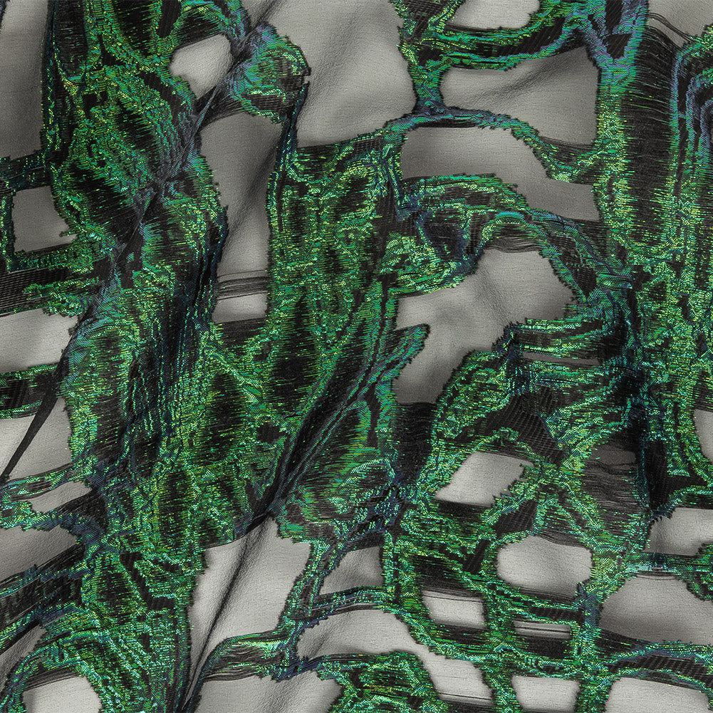 Mood Exclusive Metallic Iridescent Green and Black Mineral Veins Luxury Burnout Brocade - Joann Fabrics