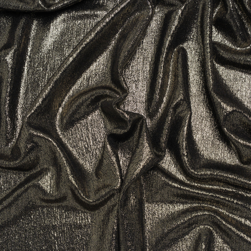 Metallic Foiled Uneven Stretch Rib Knit - Light Gold on Black - Estelle Collection - Joann Fabrics