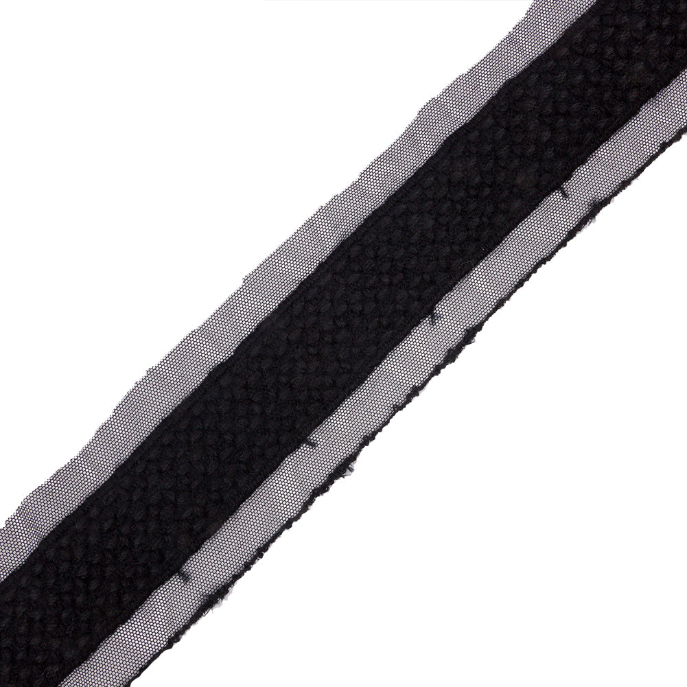 Black Little Circles Wool Embroidered Lace Trim on Mesh Ground - 1.375