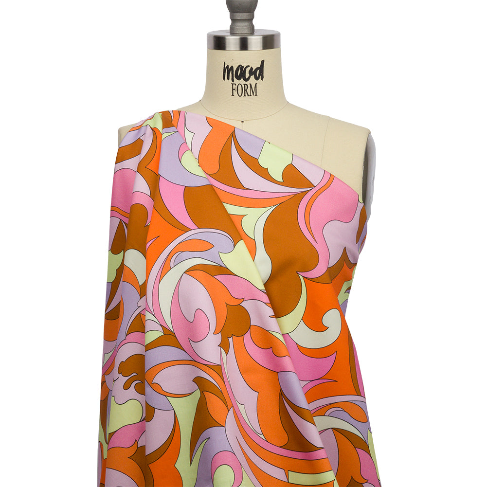 Stretch Cotton Sateen - Purple, Orange and Brown Abstract - Magical Mystery Print - Mood Exclusive Groove Collection - Joann Fabrics