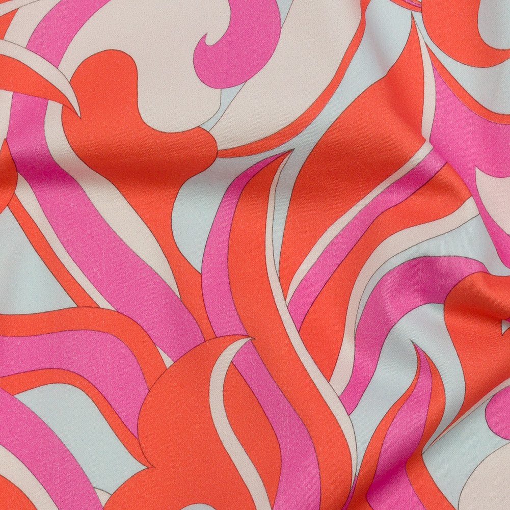 Stretch Cotton Sateen - Hot Pink and Orange Abstract - Wave Hello Print - Mood Exclusive Groove Collection - Joann Fabrics