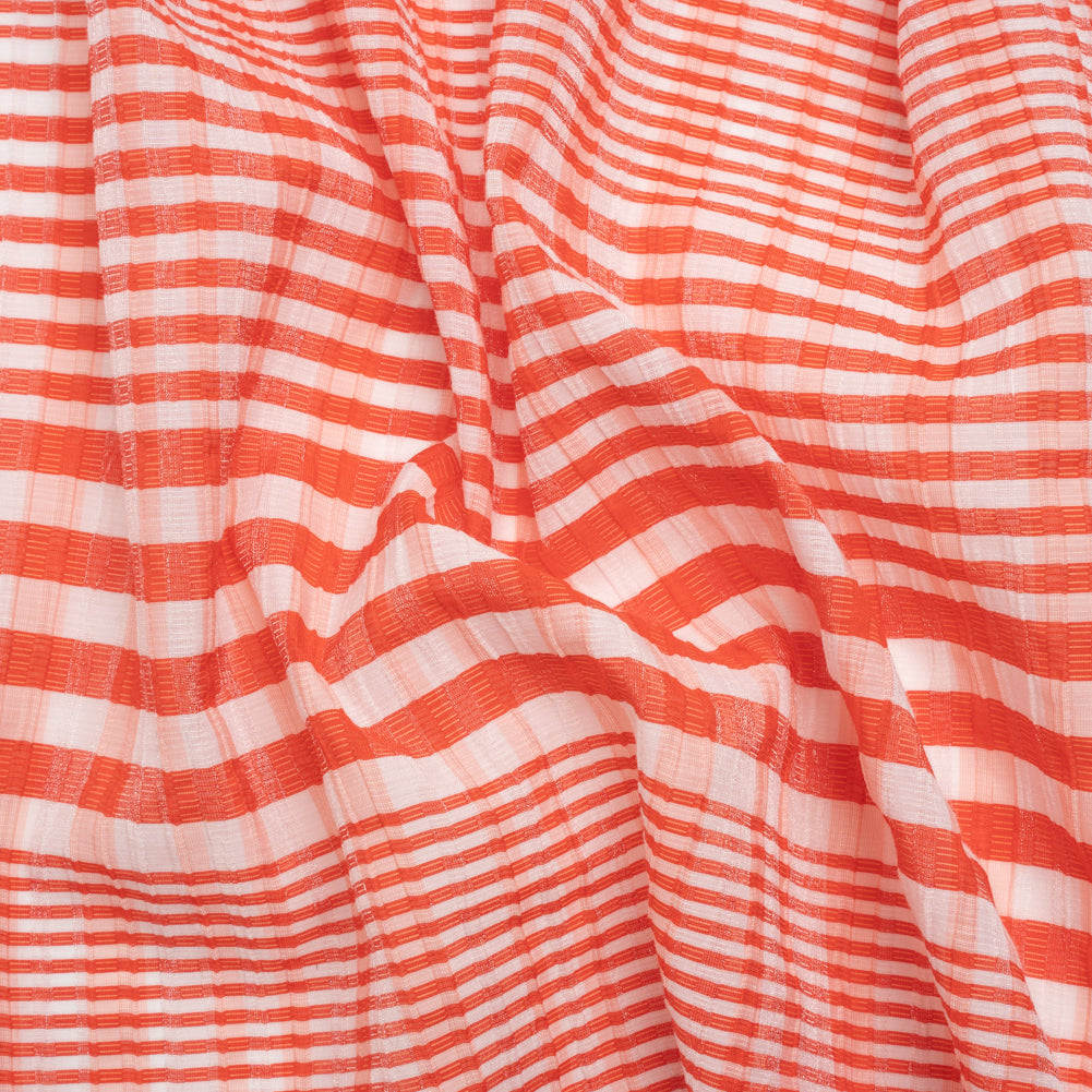 Blood Orange and Shimmering White Striped Ribbed Nylon Matelasse - Joann Fabrics