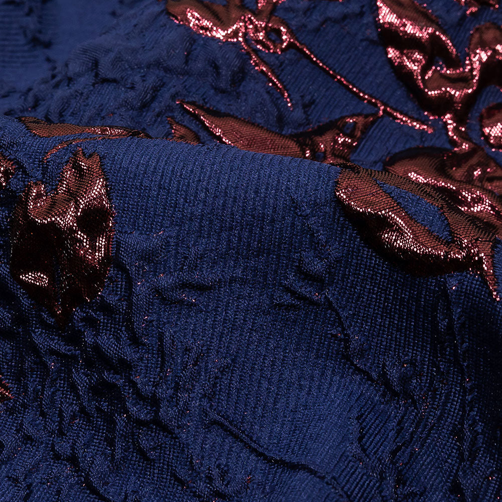 Metallic Aubergine and Blue Depths Roses and Leaves Luxury Brocade - Joann Fabrics
