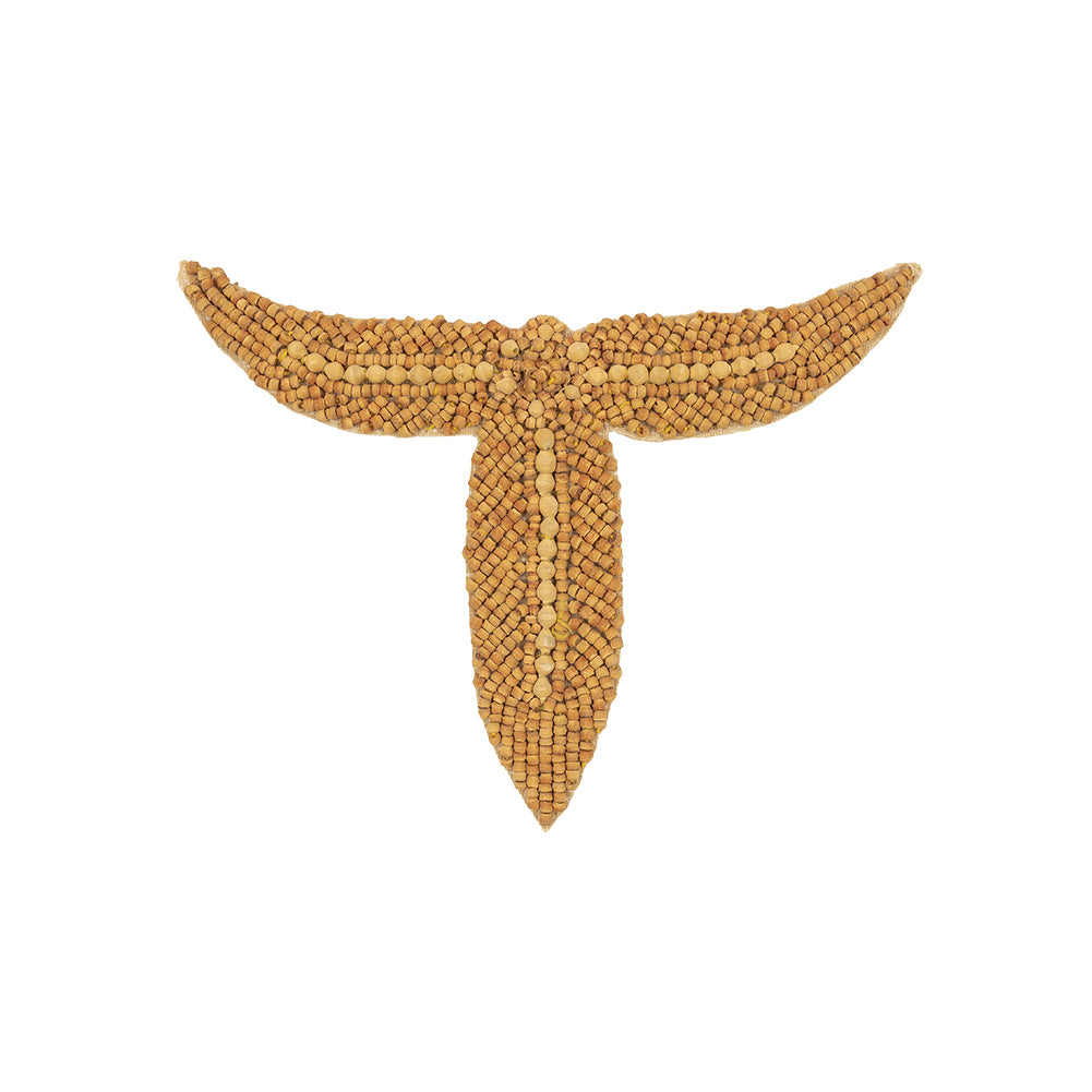 Vintage Tan and Natural Leaf Trio Wood Beaded Applique - 4.25