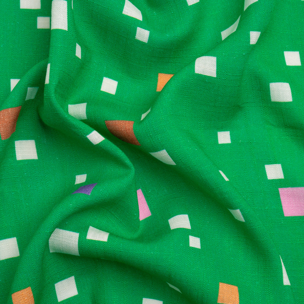 Viscose and Linen Woven Print - Green and Pink Squares - Mood Exclusive Square Dancing - Joann Fabrics