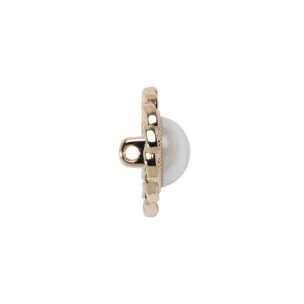 Chain Petal Floral Shank Back Button with Pearl Center - 28L/18mm - Gold and White - Joann Fabrics