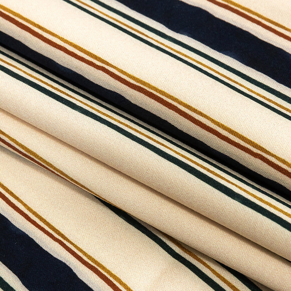 Stretch Cotton Sateen - Natural and Navy Stripes - Linear Transcendence Print - Mood Exclusive Tumunyana Collection - Joann Fabrics