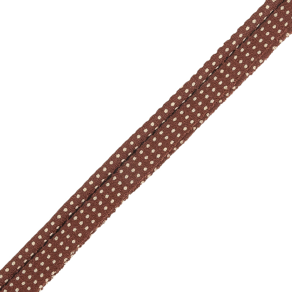 Walnut and Antique White Polka Dots Silk Crepe Piping with Lip - 0.375