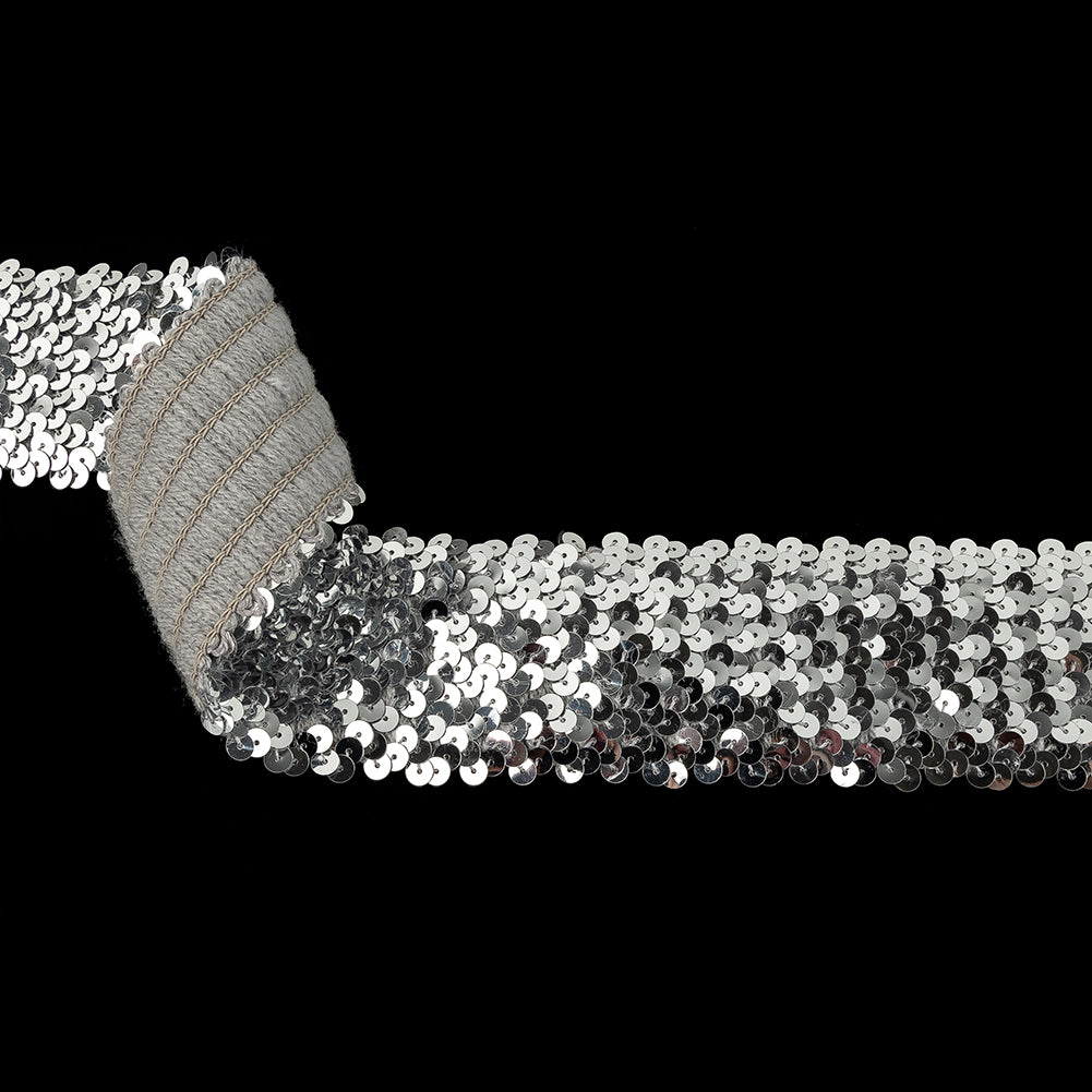 Silver Stretch Sequins Trim - 2.25