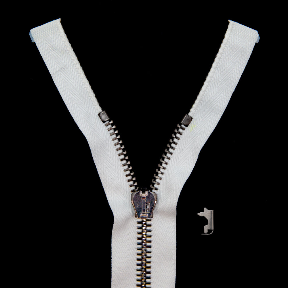 Mood Exclusive Italian White and Gunmetal T8 Open End Metal Zipper - 27.5