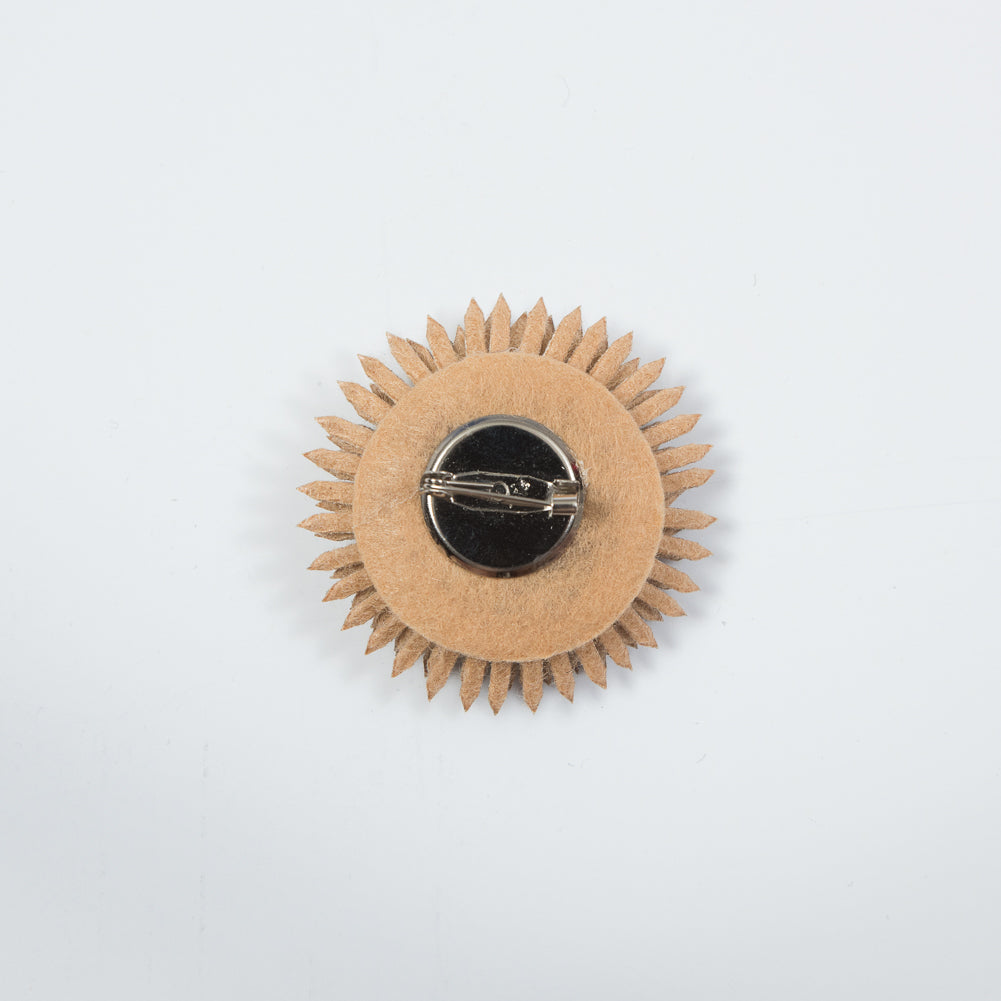 Italian Gold Faux Leather Flower Brooch- 2
