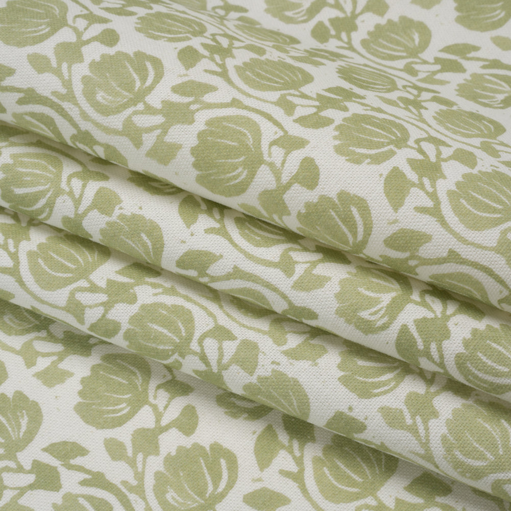 Cotton and Linen Canvas Print - Pistachio Block Print Florals - British Imported - Joann Fabrics