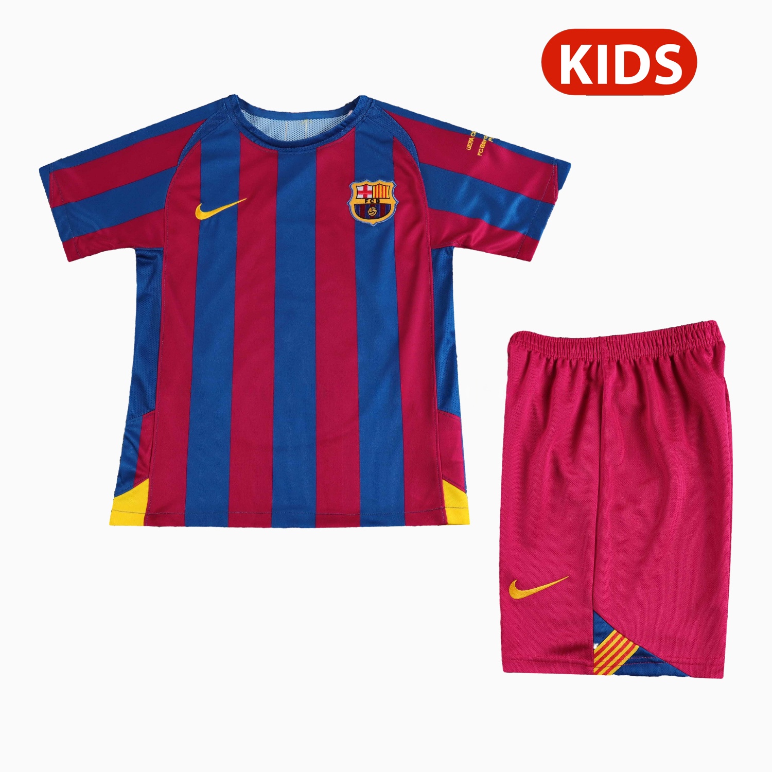 Retro Barcelona 2005-06 Home Stadium Kids Kit - Champions League Version - UnitedFutballJersey