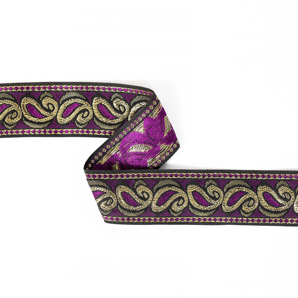 Purple and Metallic Gold Paisley Jacquard Ribbon - 1.625