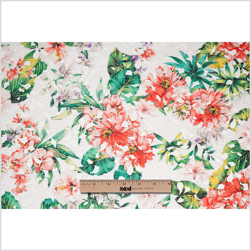 Venise Lace with Finished Edges - Red and Green Tropical Floral Printed - Joann Fabrics