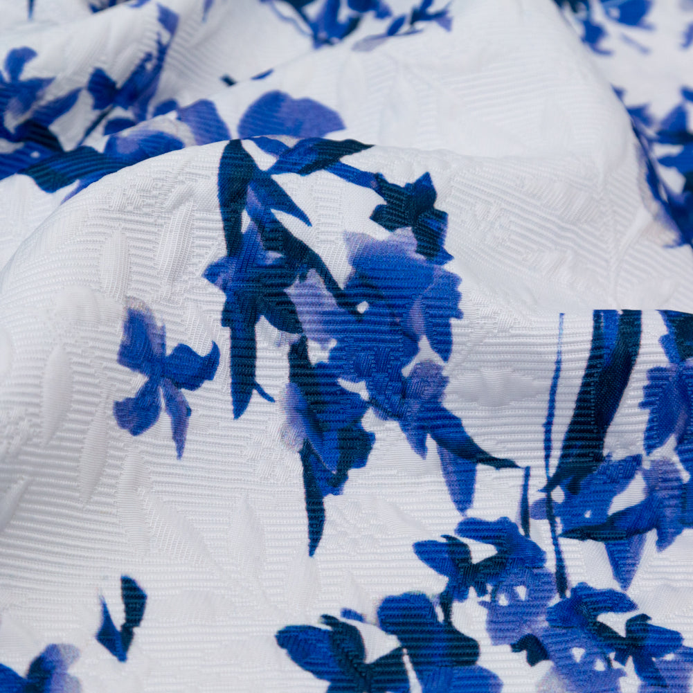 Optic White and China Blue Floral Jacquard - Joann Fabrics