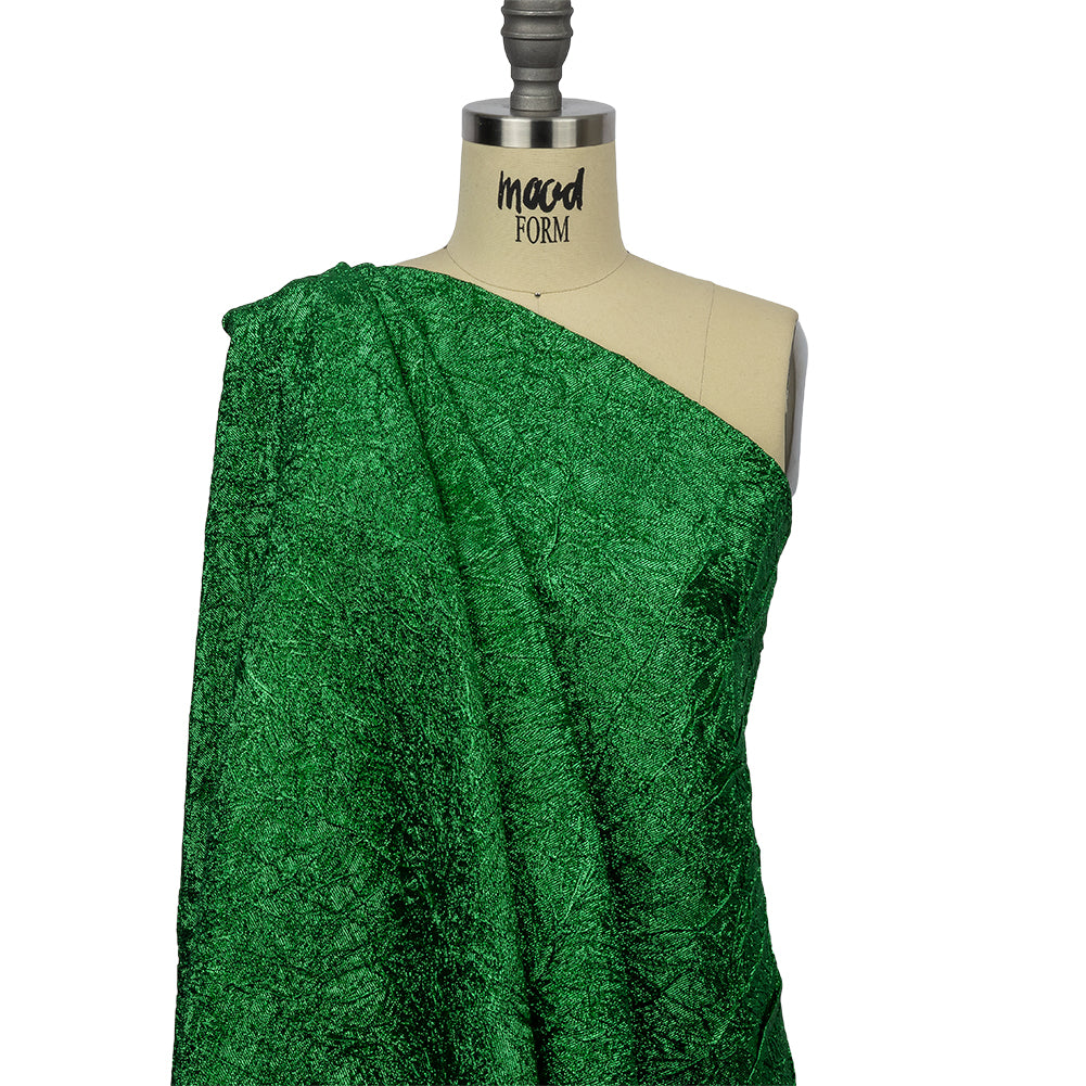 Astrolabe Metallic Kelly Green Crinkled Luxury Brocade with Black Backing - Joann Fabrics