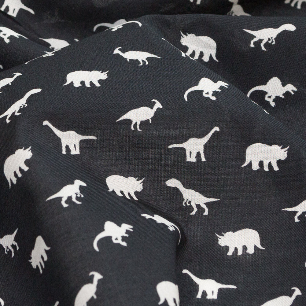 Cotton Voile - Black and White Dinosaurs - Allegorical Dreams and Presentiments Print - Mood Exclusive Crow Collection - Joann Fabrics